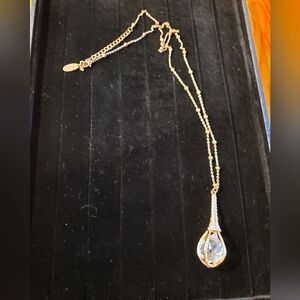 Gold Necklace with Teardrop Crystal Pendant